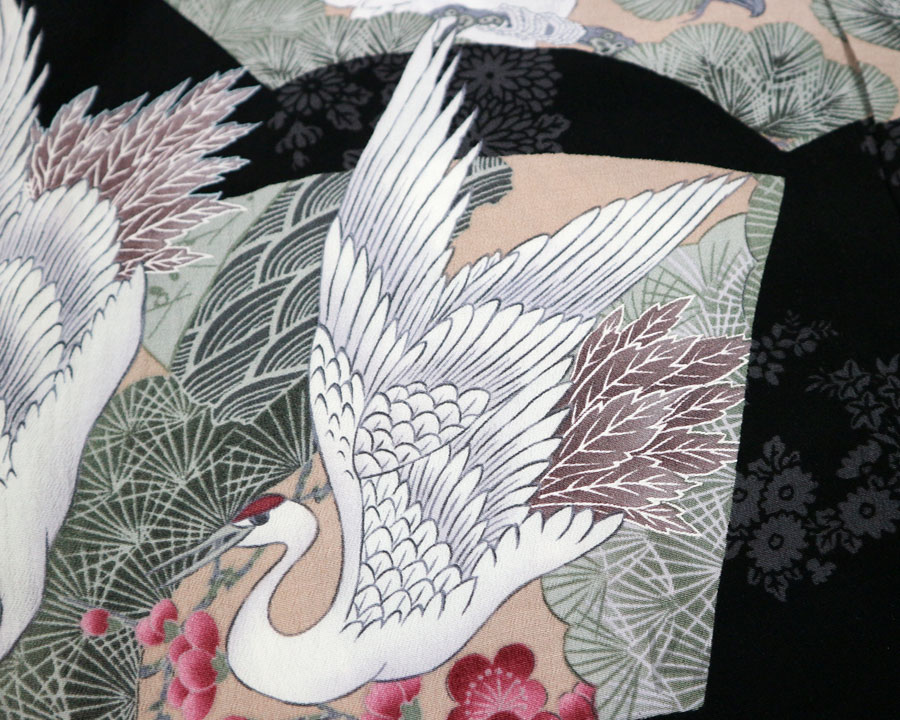 เสื้อฮาวายลายญี่ปุ่น Oniwa soto ลาย นกกระเรียนกับนกเหยี่ยว