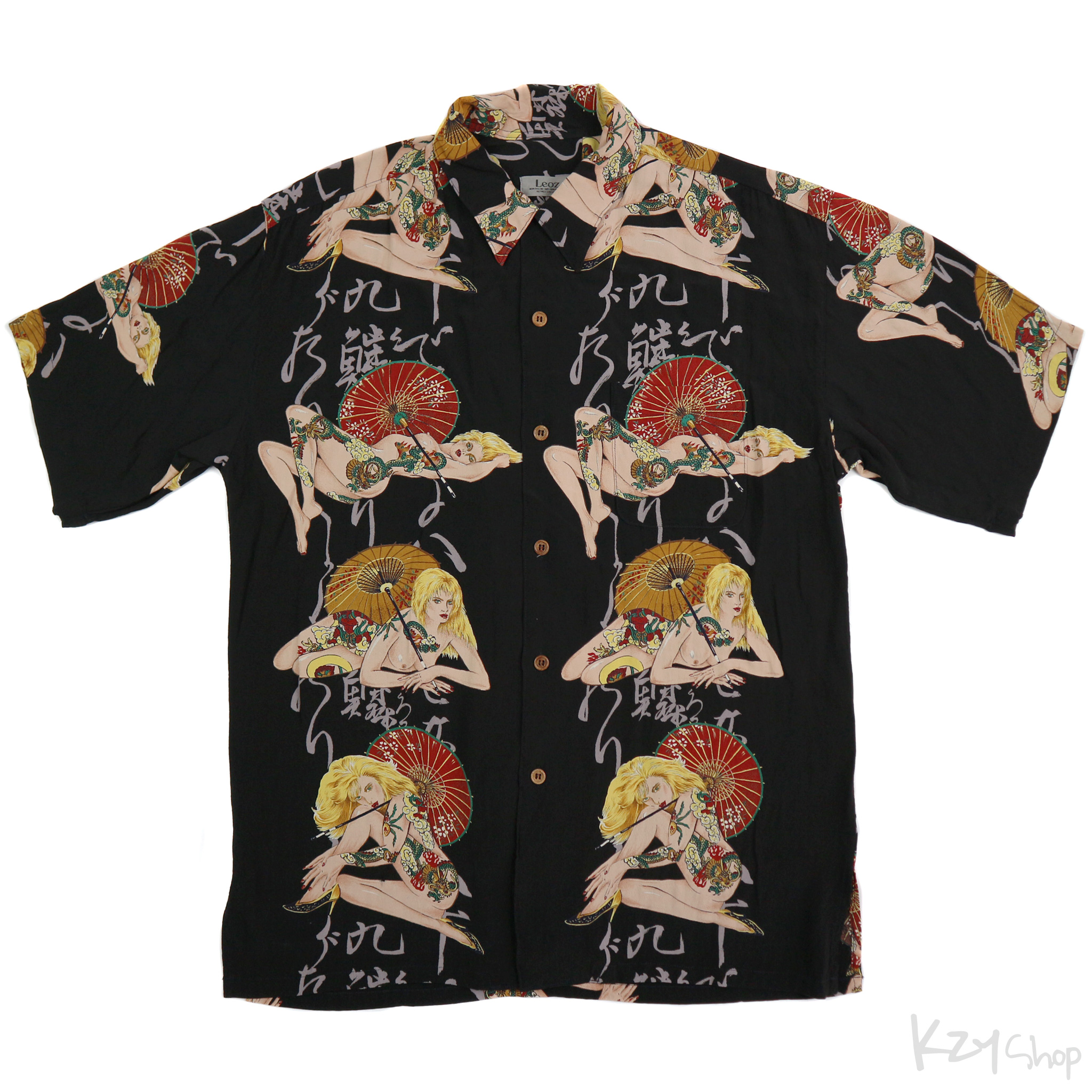 เสื้อฮาวายลายญี่ปุ่น Leoz ลาย สาวรอยสักกับร่มญี่ปุ่น