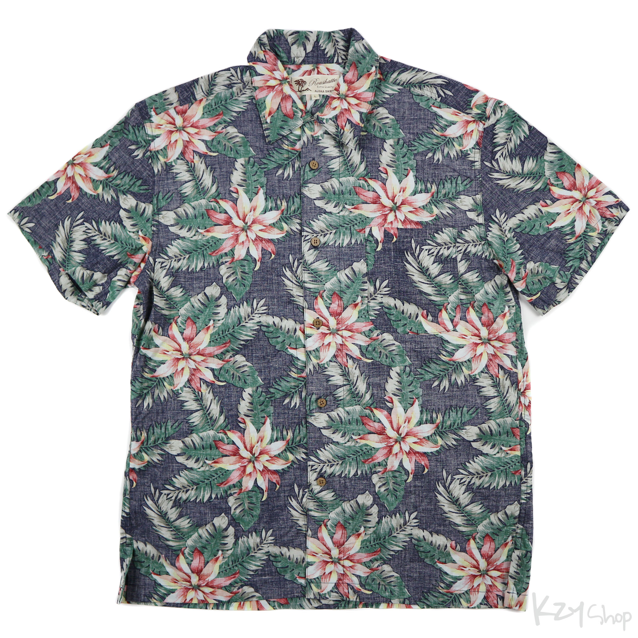 เสื้อฮาวาย Roushatte ลาย ดอกไม้ ใบไม้