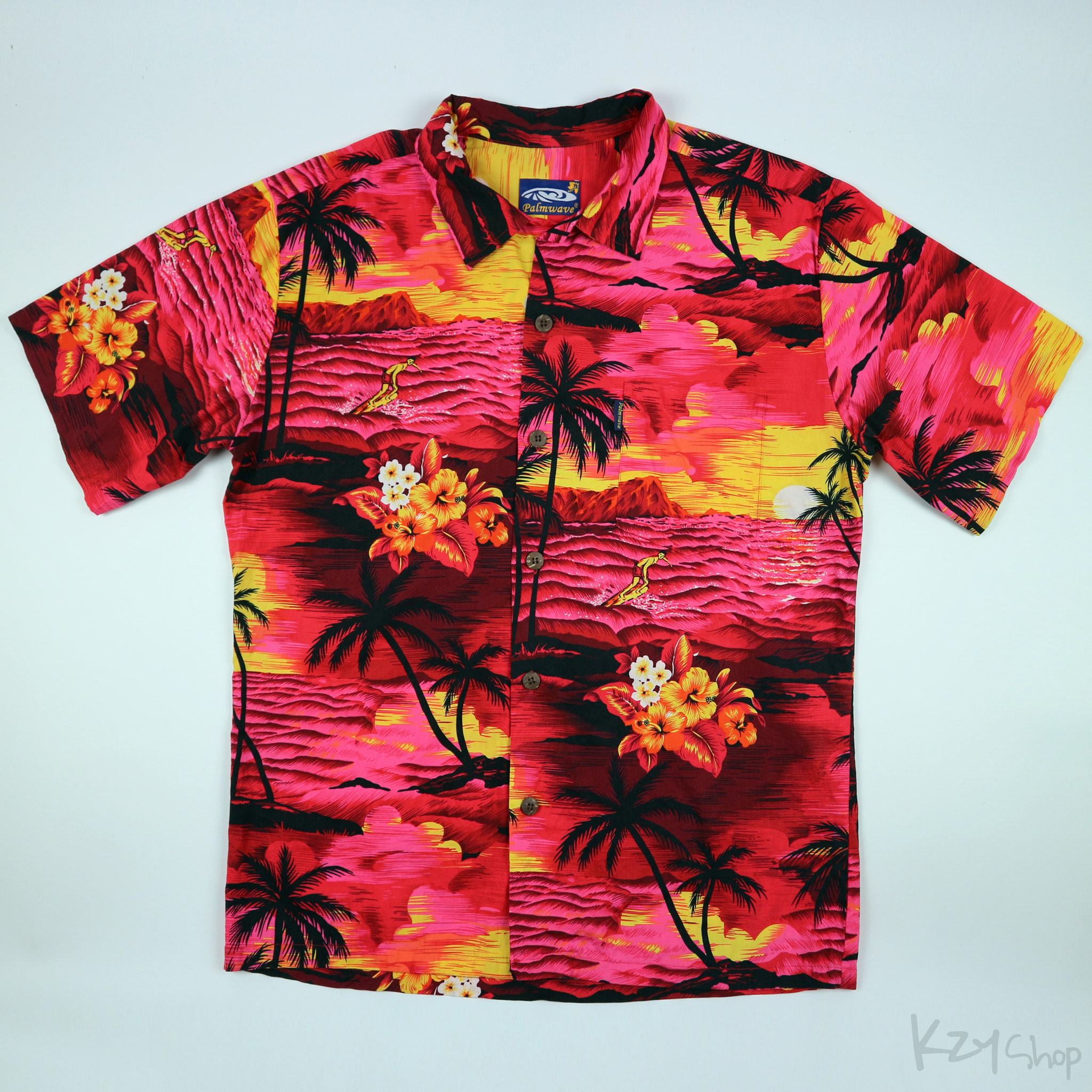 เสื้อฮาวาย Palmwave ลาย คนเล่นกระดานโต้คลื่น