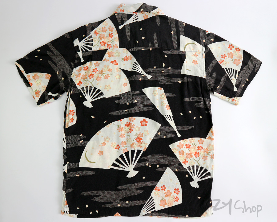 เสื้อฮาวายลายญี่ปุ่น PAIR SHINE ลาย ดอกซากุระในพัด