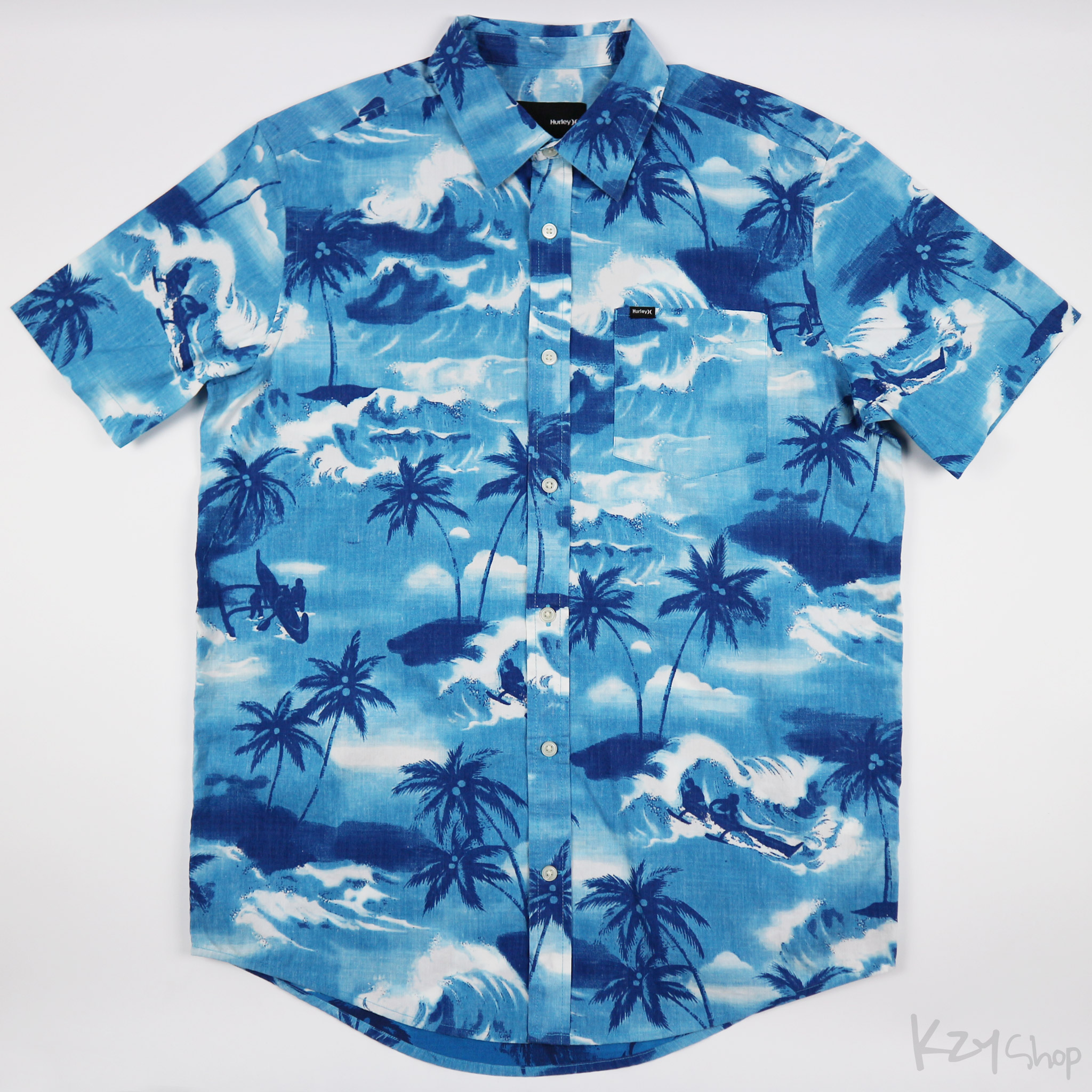 เสื้อฮาวาย Hurley ลาย วิวทะเล ต้นมะพร้าว