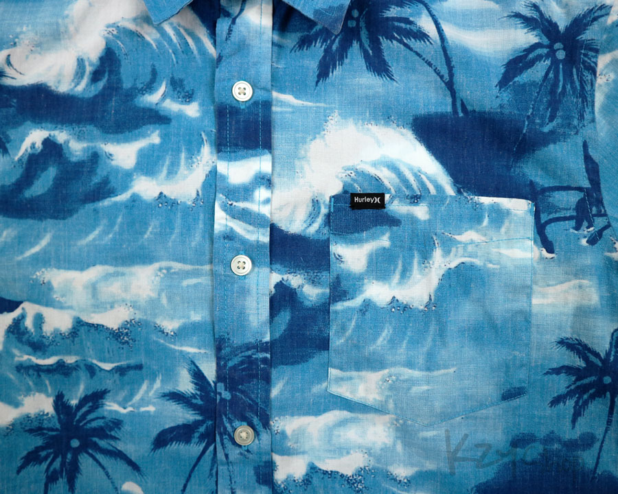 เสื้อฮาวาย Hurley ลาย วิวทะเล ต้นมะพร้าว