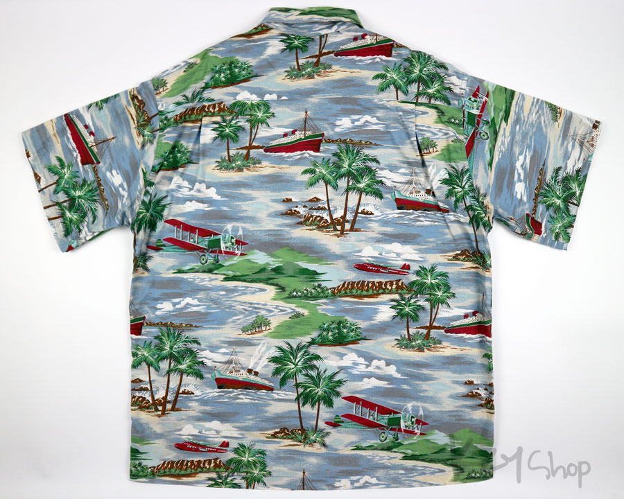 เสื้อฮาวาย aloha Club CREATIONS ลาย เครื่องบิน เรือ วิวทะเล