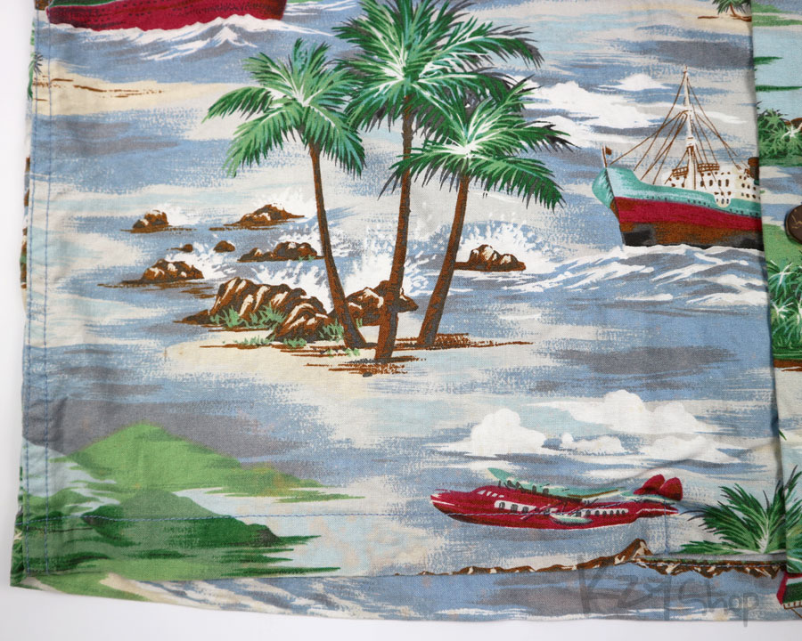 เสื้อฮาวาย aloha Club CREATIONS ลาย เครื่องบิน เรือ วิวทะเล