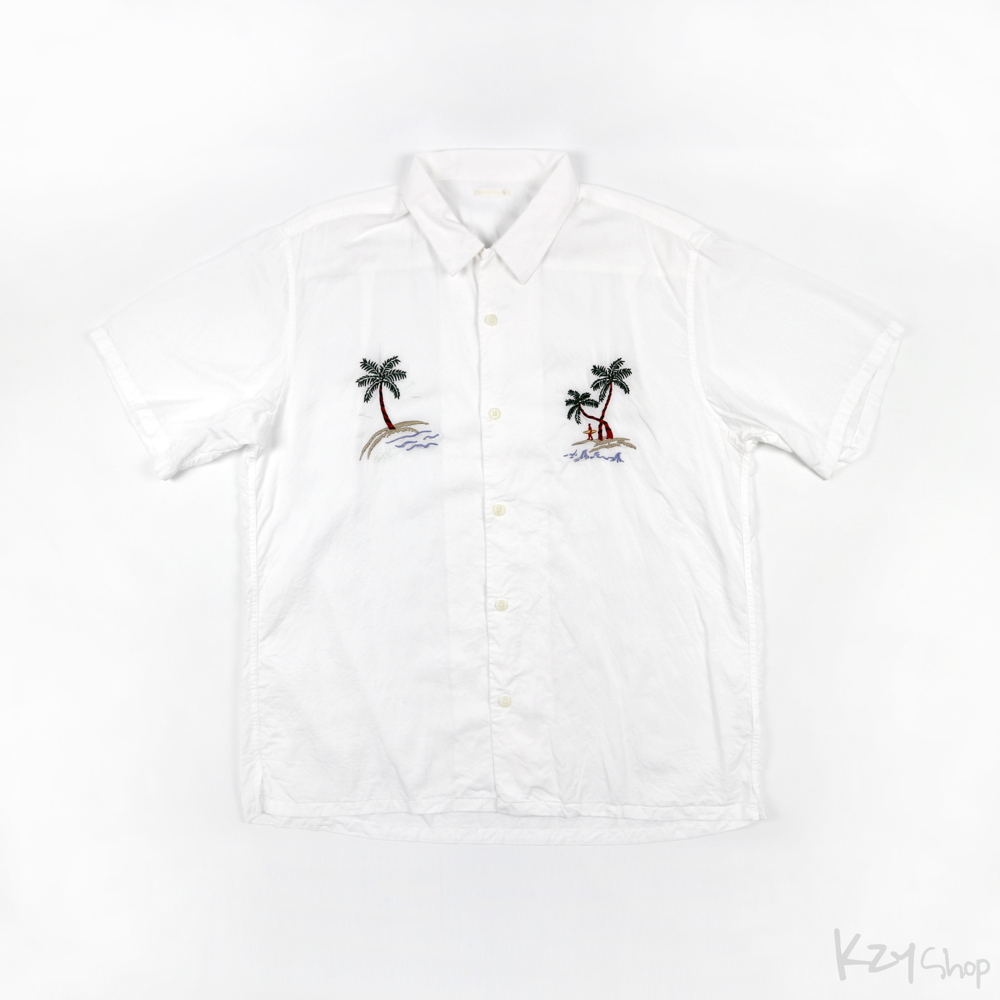  เสื้อฮาวาย GU ปักลาย เกาะวิวทะเล