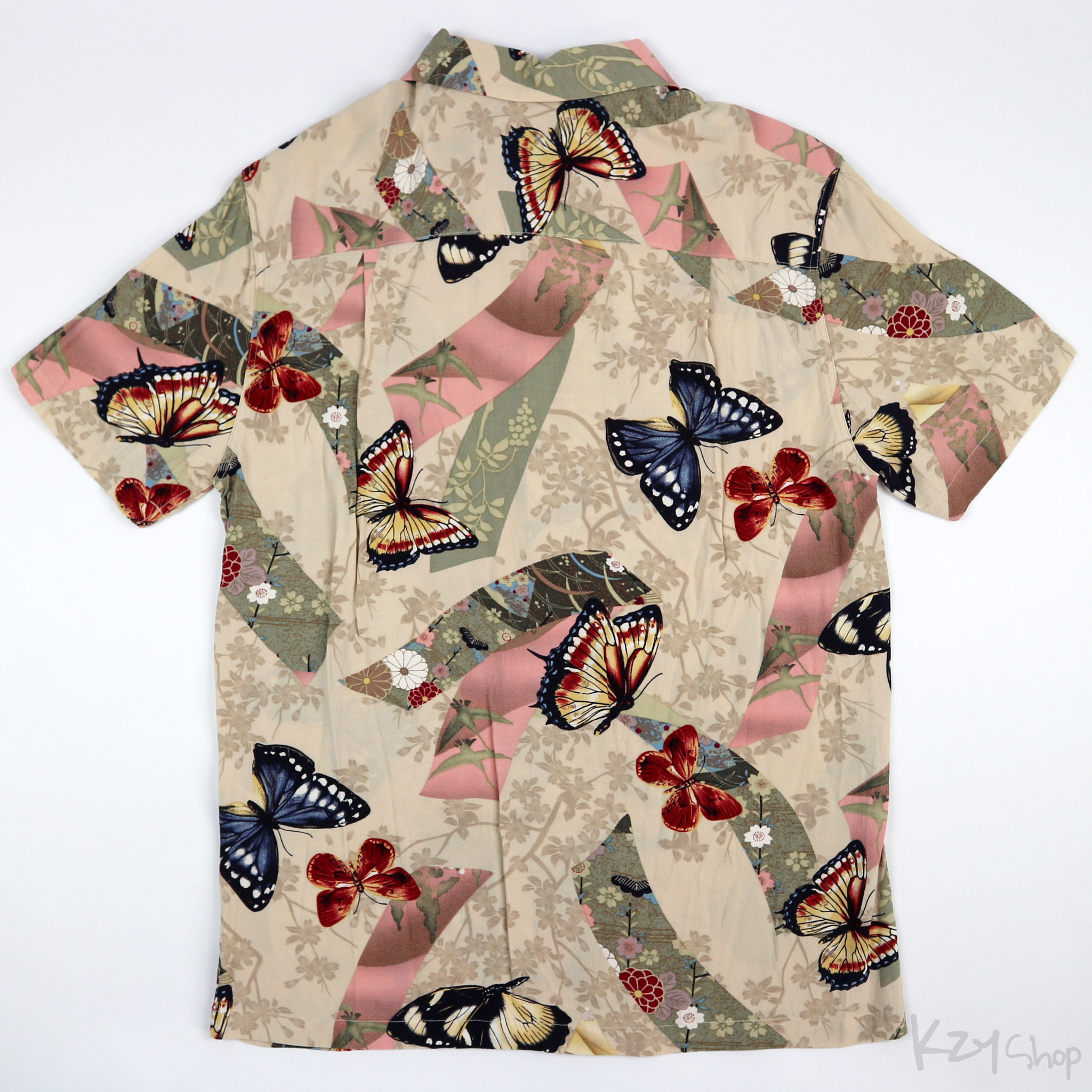 เสื้อฮาวายลายญี่ปุ่น  HOUSTON  ลาย ผีเสื้อ ริบบิ้น