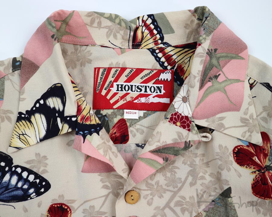 เสื้อฮาวายลายญี่ปุ่น  HOUSTON  ลาย ผีเสื้อ ริบบิ้น
