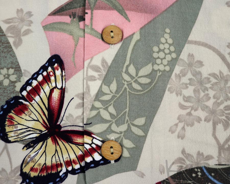 เสื้อฮาวายลายญี่ปุ่น  HOUSTON  ลาย ผีเสื้อ ริบบิ้น