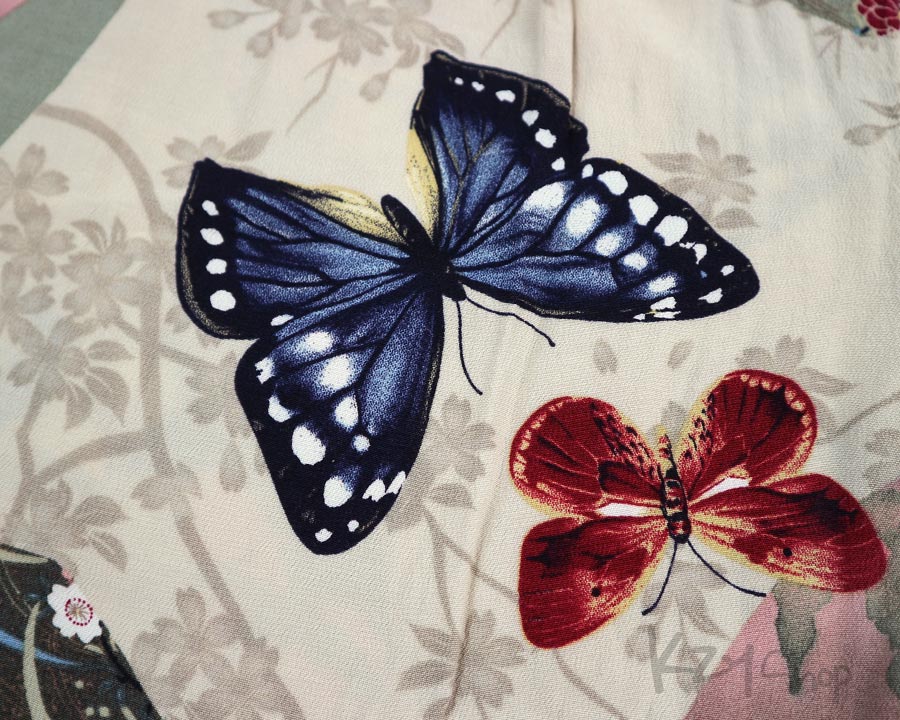 เสื้อฮาวายลายญี่ปุ่น  HOUSTON  ลาย ผีเสื้อ ริบบิ้น