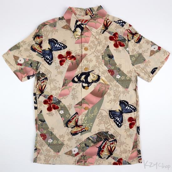 เสื้อฮาวายลายญี่ปุ่น  HOUSTON  ลาย ผีเสื้อ ริบบิ้น