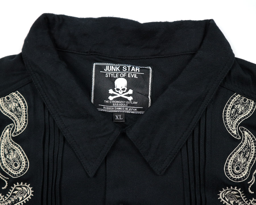 JUNK STAR - Skull Paisley embroidered Cuban shirt