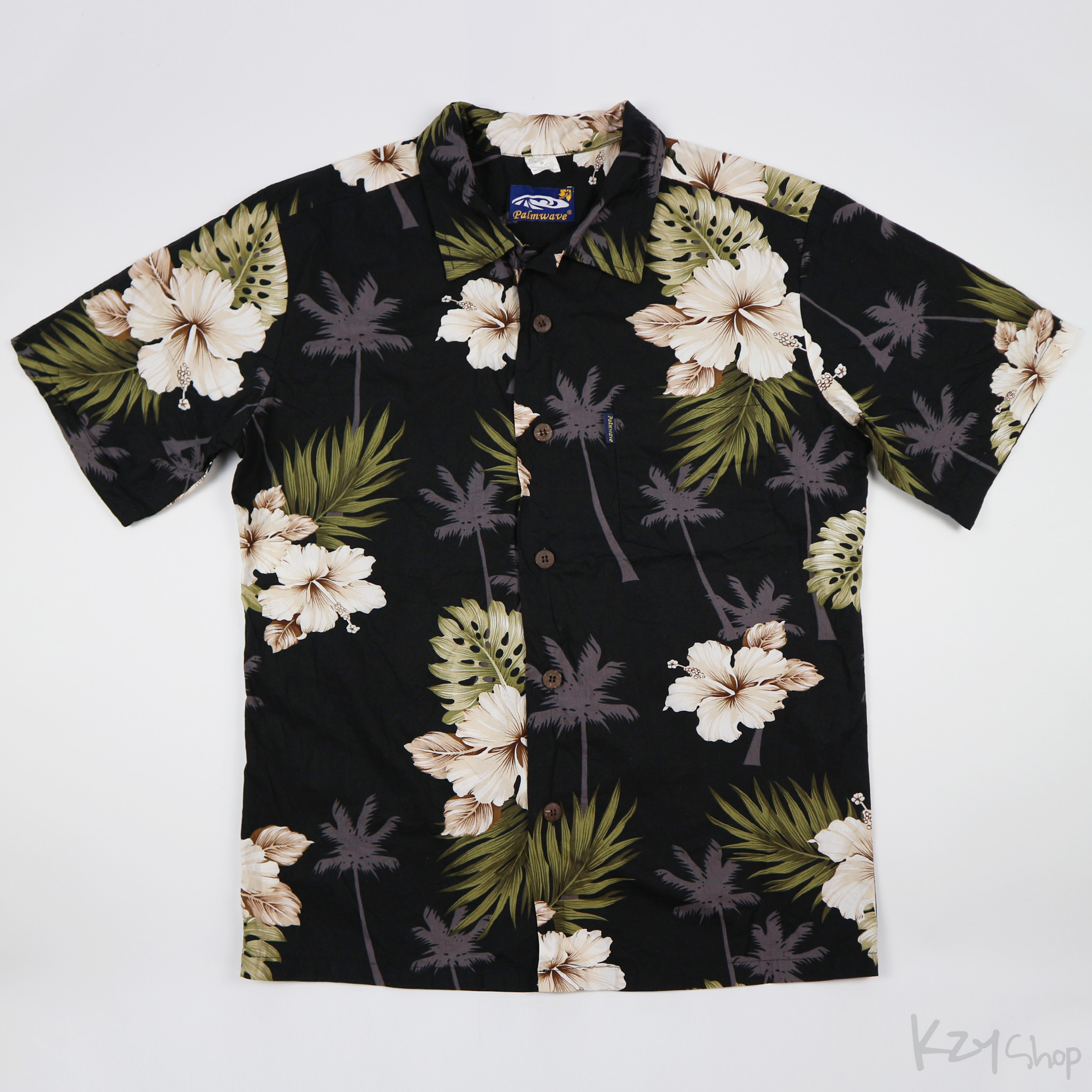 เสื้อฮาวาย Palmwave ลาย ต้นมะพร้าว ดอกไม้