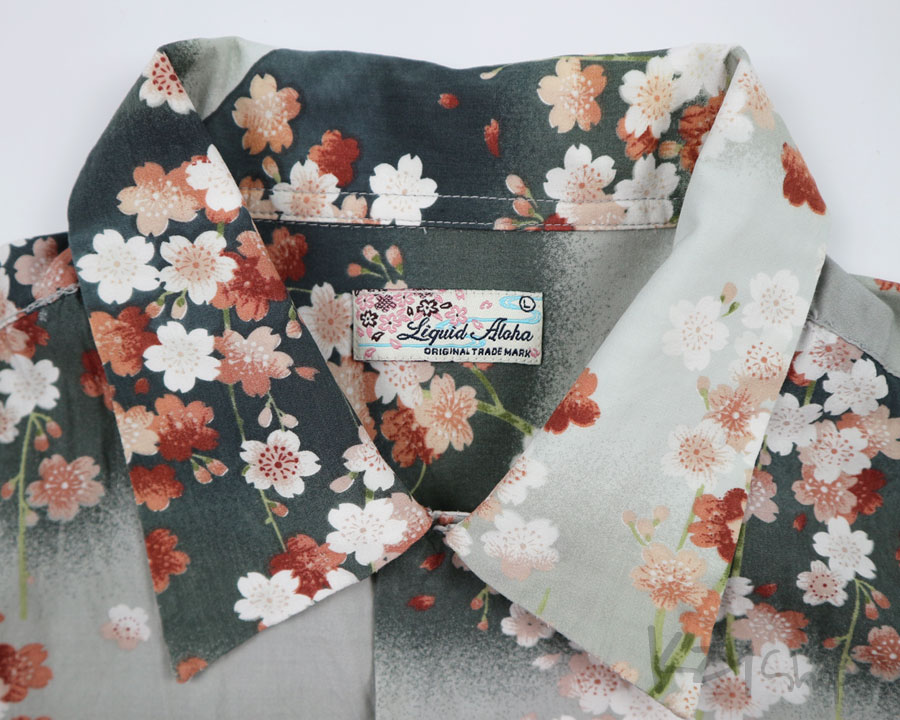 เสื้อฮาวายลายญี่ปุ่น Liquid Aloha ลาย ภูเขาไฟกับดอกซากุระ