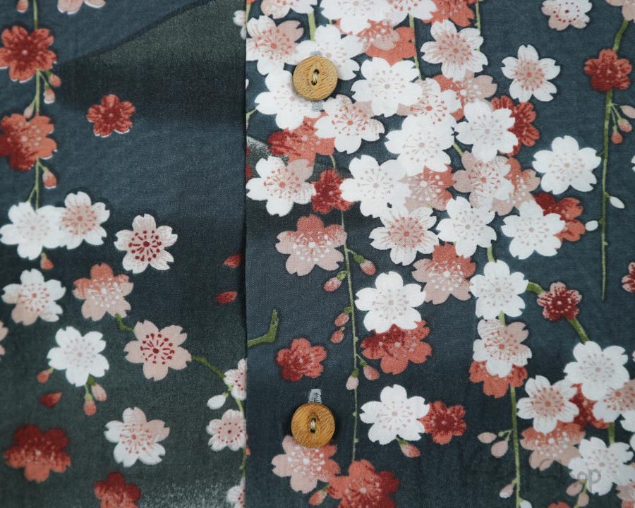 เสื้อฮาวายลายญี่ปุ่น Liquid Aloha ลาย ภูเขาไฟกับดอกซากุระ