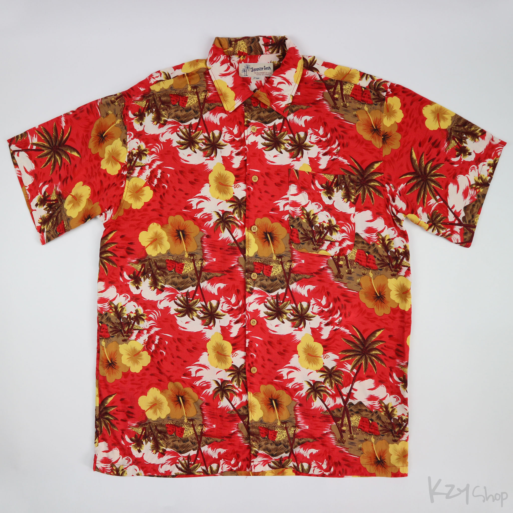 เสื้อฮาวาย Favorite Gear ลาย วิวทะเล ต้นมะพร้าว