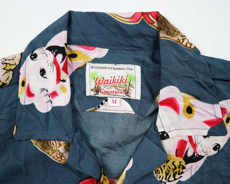 เสื้อฮาวายลายญี่ปุ่น Waikiki Creations ลาย แมวกวักนำโชค