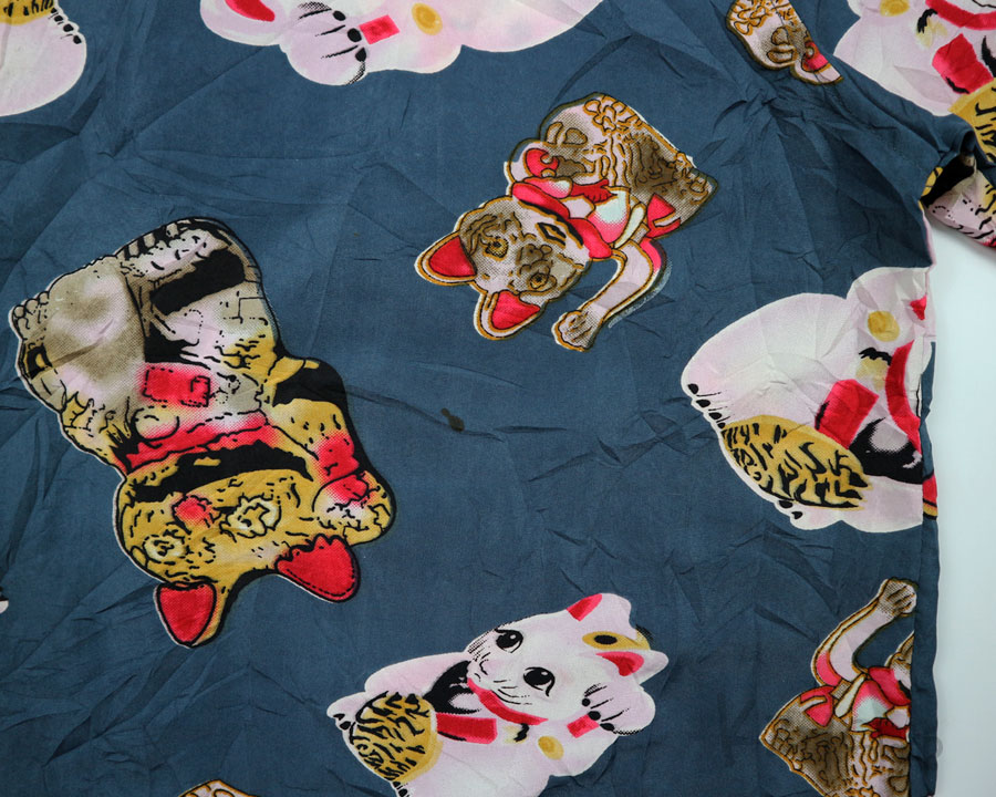 เสื้อฮาวายลายญี่ปุ่น Waikiki Creations ลาย แมวกวักนำโชค