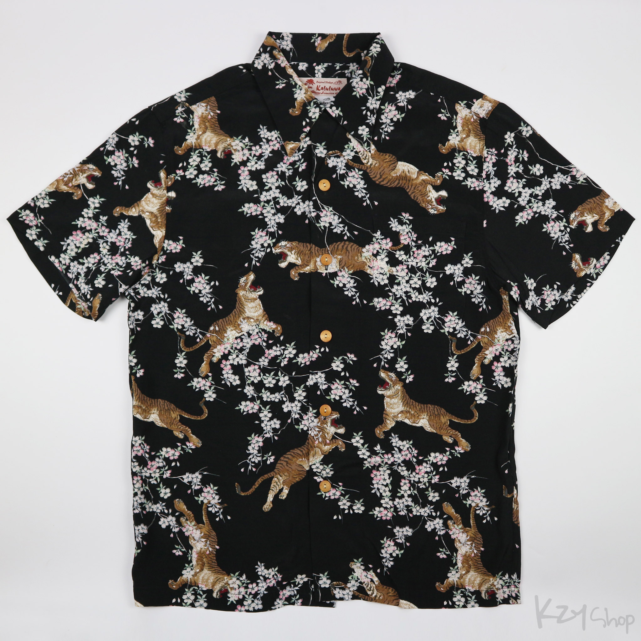 เสื้อฮาวายลายญี่ปุ่น Kaluluwa ลาย เสือกับดอกซากุระ