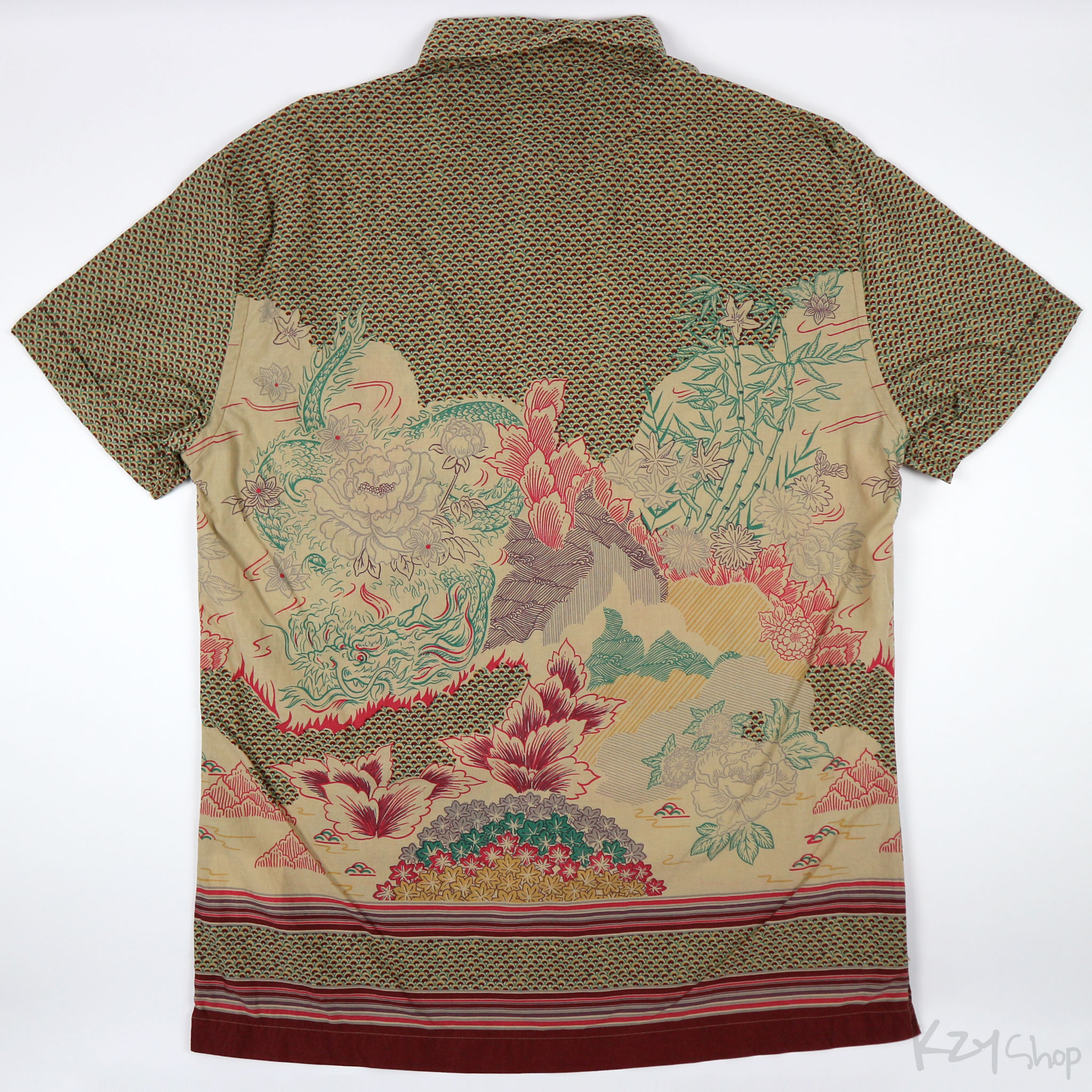 เสื้อฮาวายลายญี่ปุ่น REPLAY ลาย มังกร ดอกไม้ ต้นไผ่