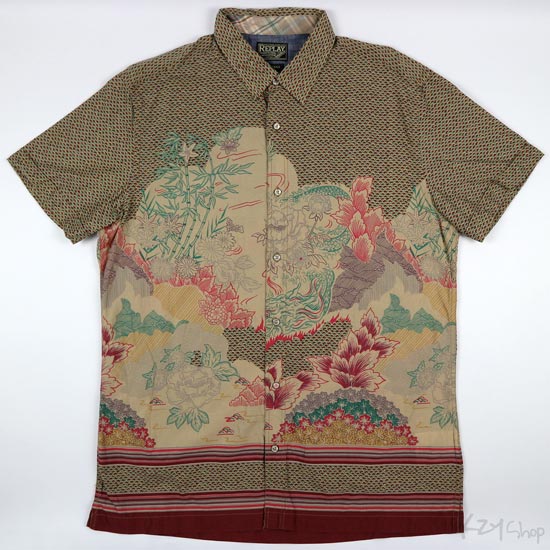 เสื้อฮาวายลายญี่ปุ่น REPLAY ลาย มังกร ดอกไม้ ต้นไผ่