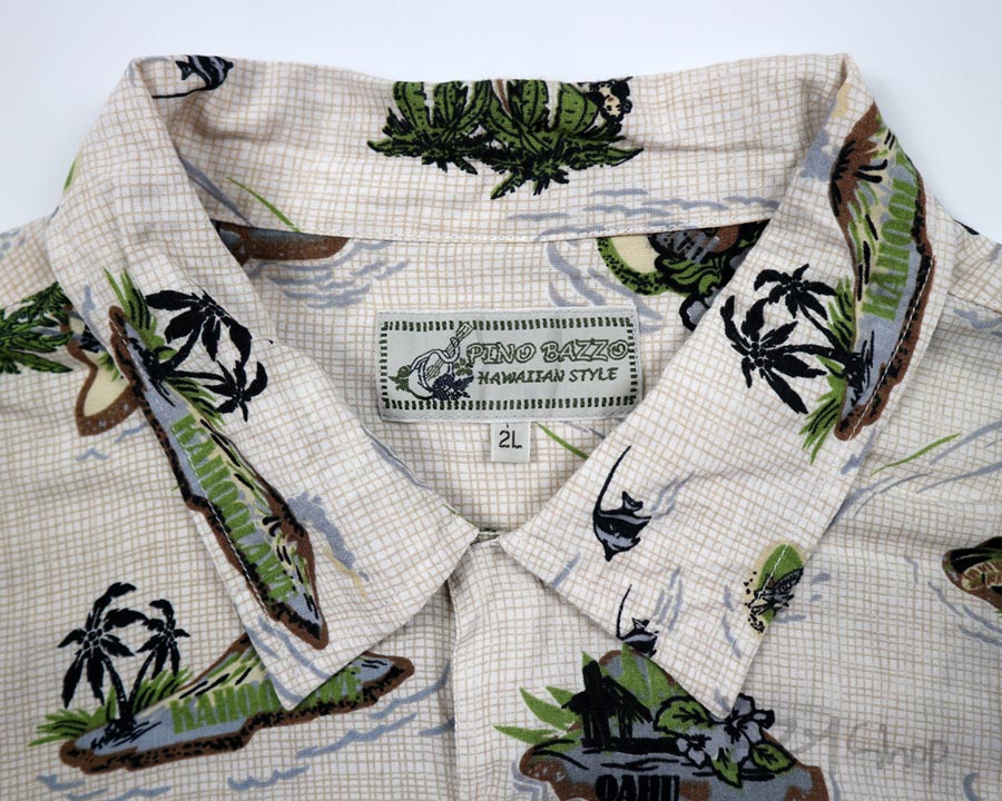 เสื้อฮาวาย PINO BAZZO ลาย เกาะ สาวฮูล่า อูคูเลเล่