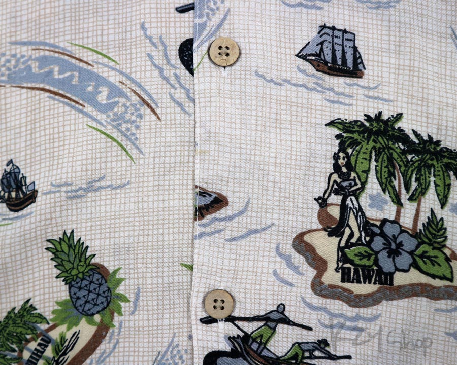 เสื้อฮาวาย PINO BAZZO ลาย เกาะ สาวฮูล่า อูคูเลเล่