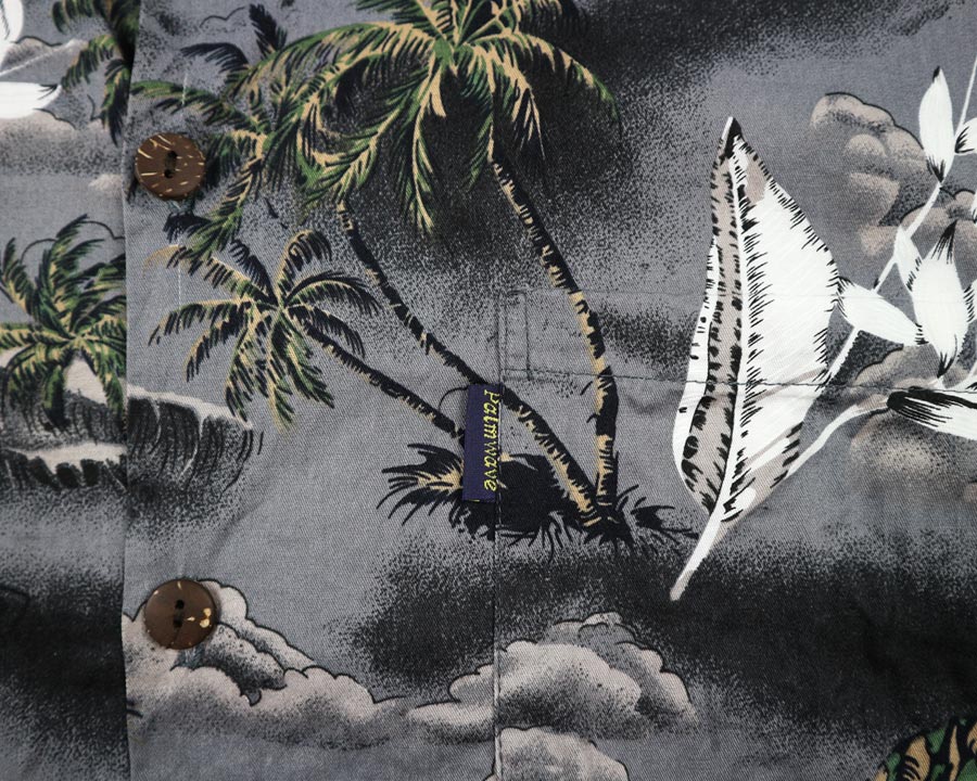 เสื้อฮาวาย Palmwave ลาย เกาะ วิวทะเล คนเล่นกระดานโต้คลื่น