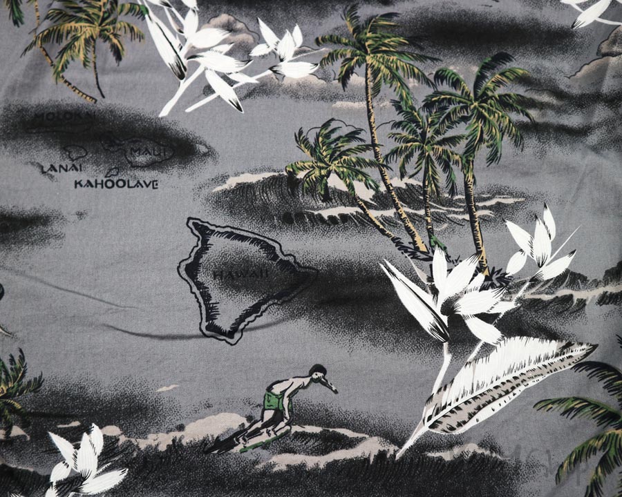 เสื้อฮาวาย Palmwave ลาย เกาะ วิวทะเล คนเล่นกระดานโต้คลื่น