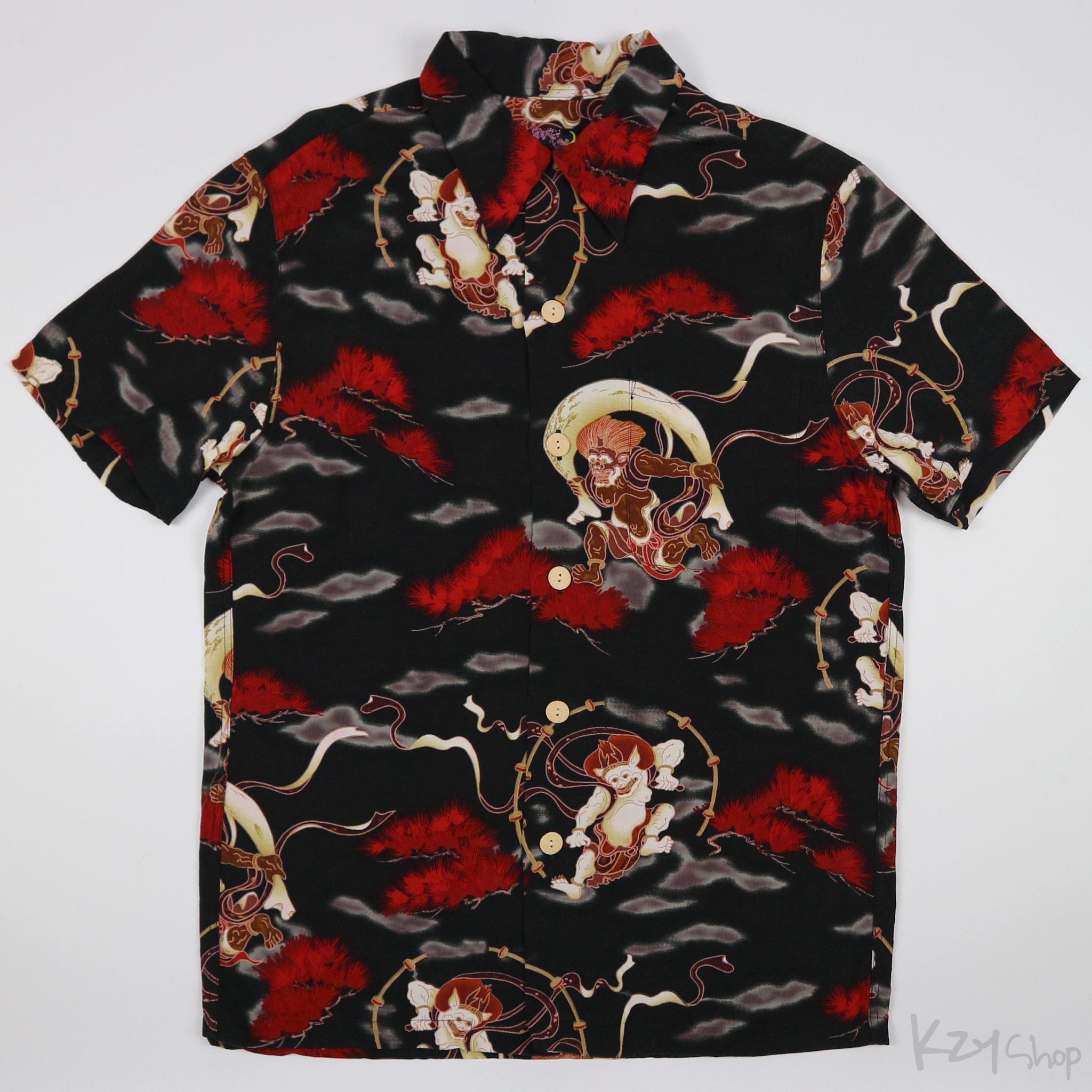 เสื้อฮาวายลายญี่ปุ่น Oniwa soto ลาย เทพ Fujin Raijin