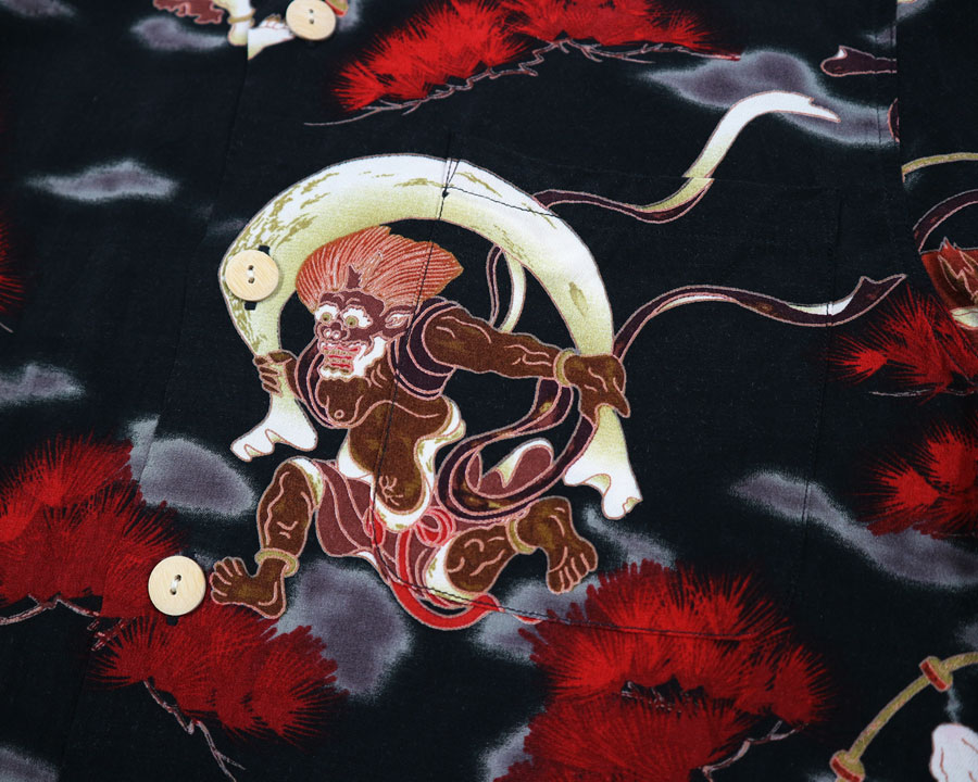 เสื้อฮาวายลายญี่ปุ่น Oniwa soto ลาย เทพ Fujin Raijin
