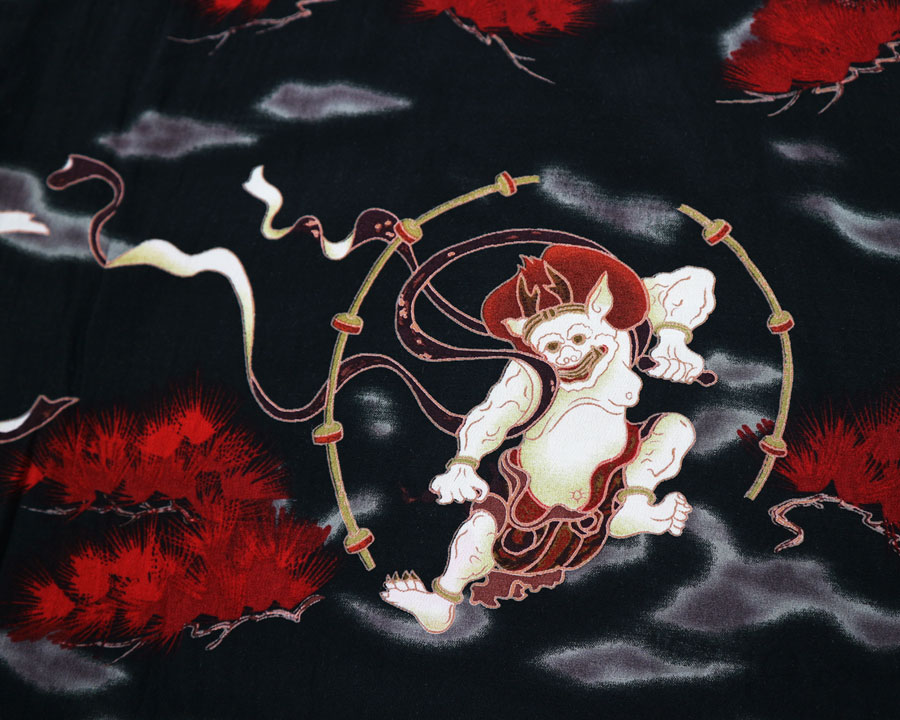 เสื้อฮาวายลายญี่ปุ่น Oniwa soto ลาย เทพ Fujin Raijin