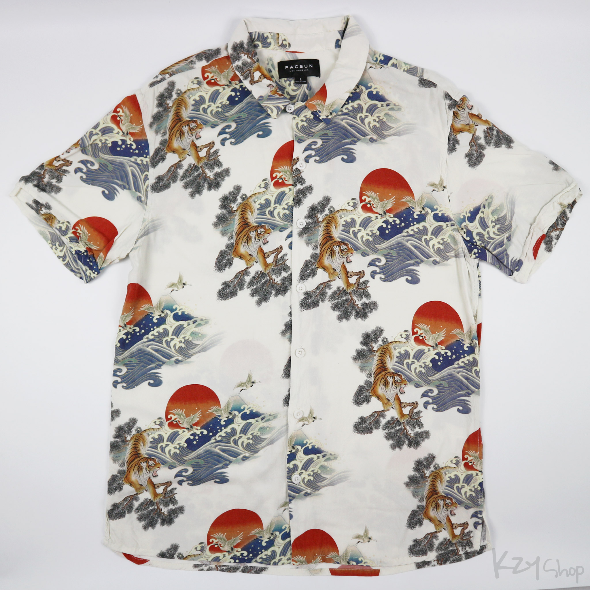 เสื้อฮาวายลายญี่ปุ่น PACSUN ลาย เสือกับนกกระเรียน