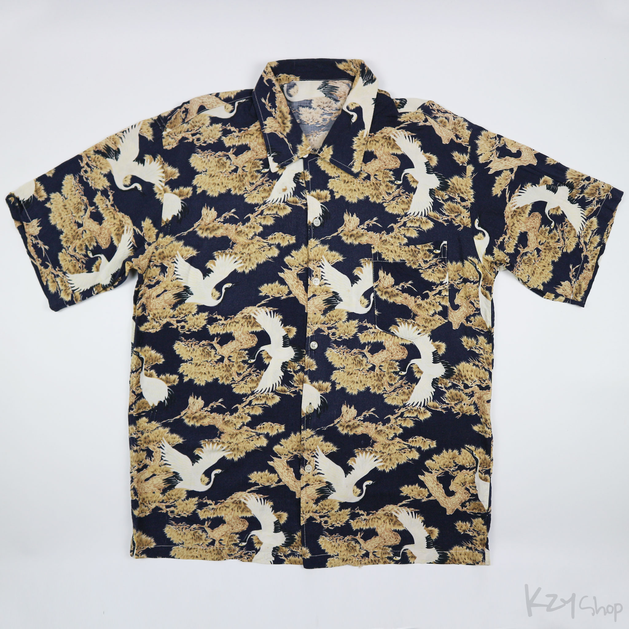 เสื้อฮาวายลายญี่ปุ่น ลาย นกกระเรียน