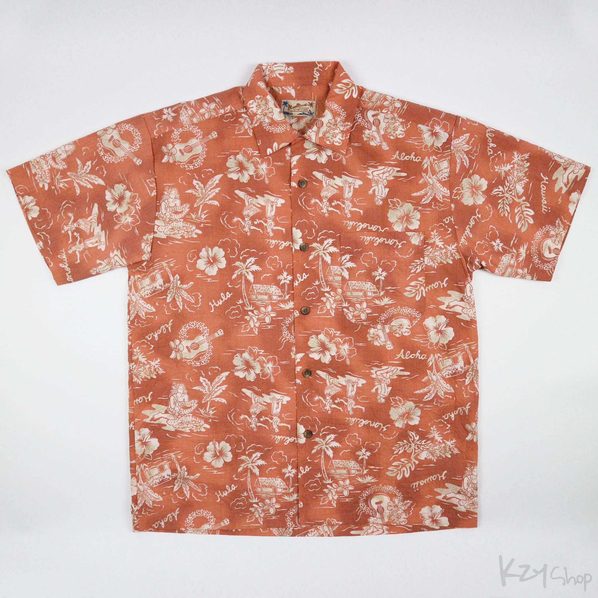 เสื้อฮาวาย Moelleuse ลาย aloha สาวฮูล่า อูคูเลเล่