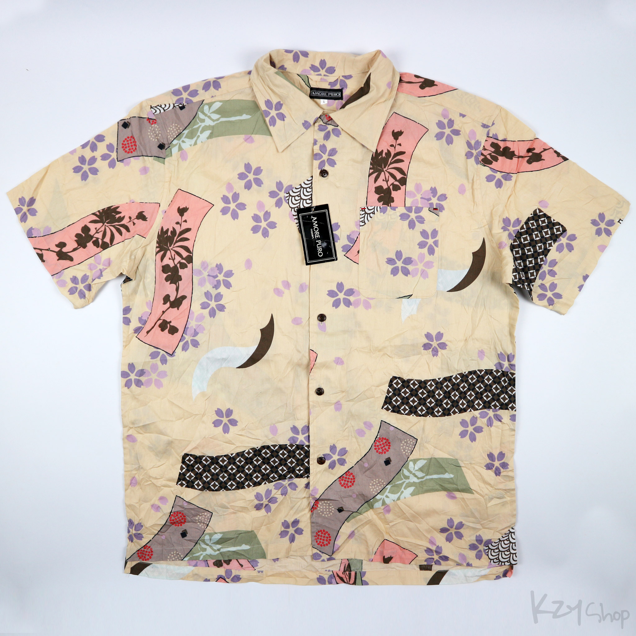 เสื้อฮาวายลายญี่ปุ่น AMORE PURO ลาย ริบบิ้น ดอกซากุระ