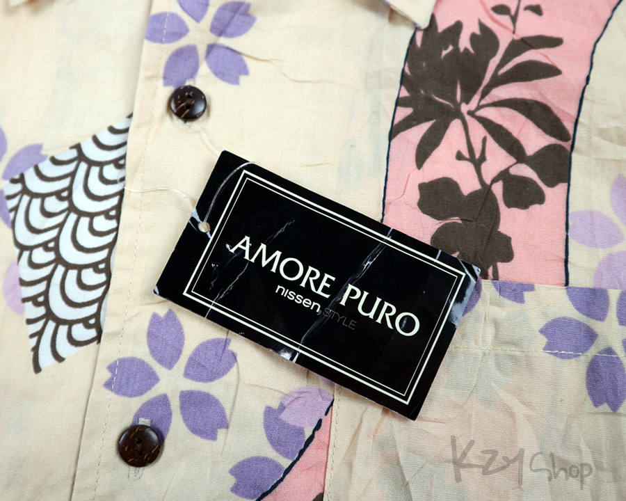 เสื้อฮาวายลายญี่ปุ่น AMORE PURO ลาย ริบบิ้น ดอกซากุระ