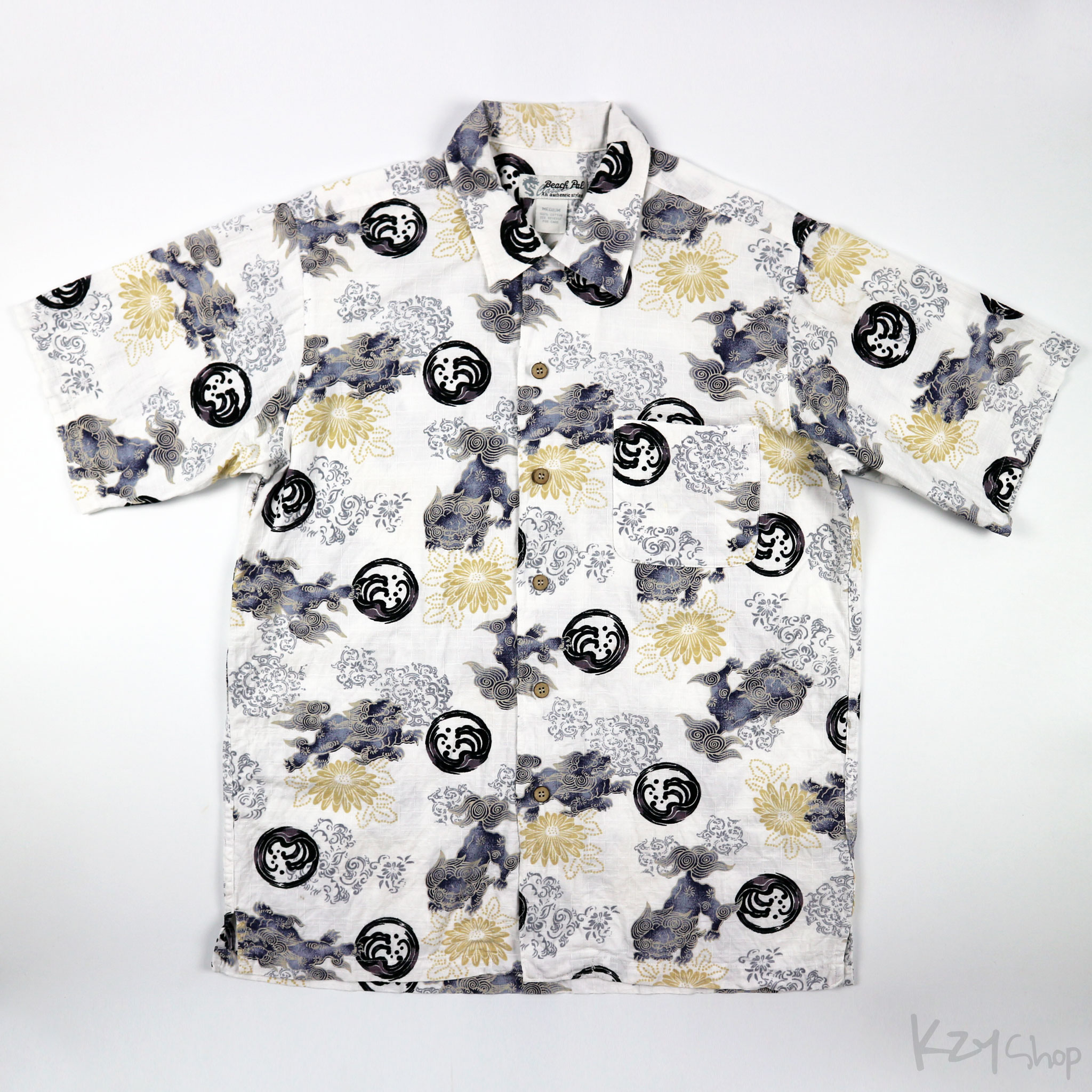 เสื้อฮาวายลายญี่ปุ่น Beach Pal ลาย สิงห์ ดอกไม้