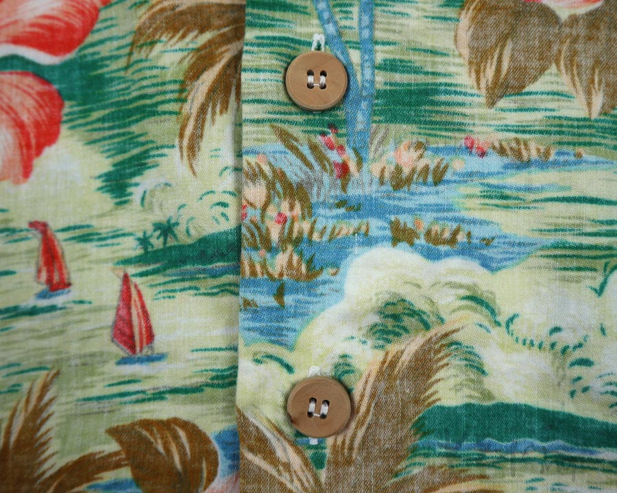 เสื้อฮาวาย SILK ROAD ลาย วิวทะเล ต้นมะพร้าว ดอกไม้