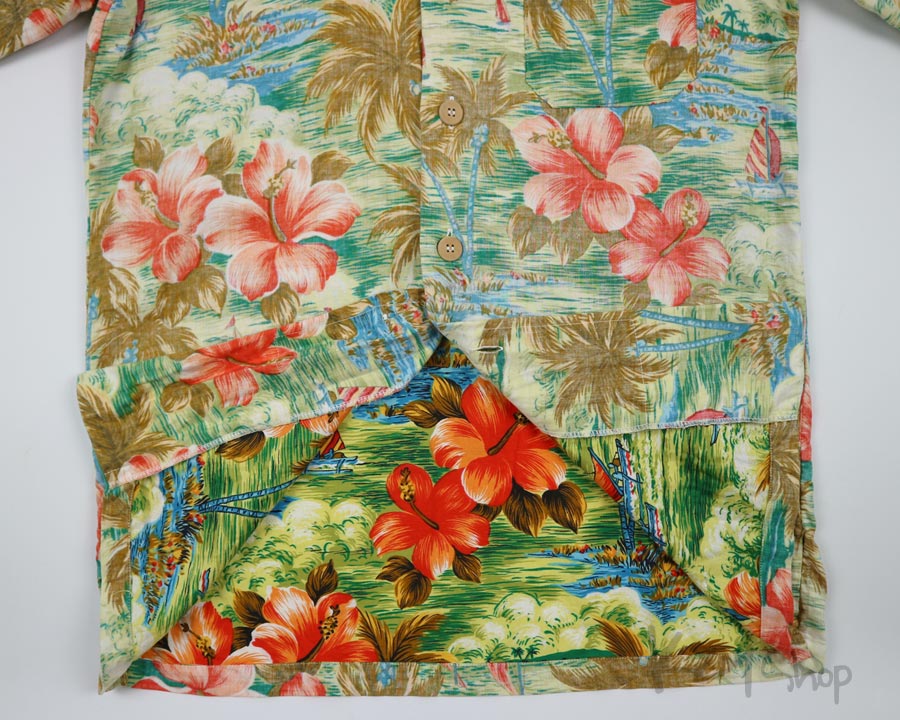 เสื้อฮาวาย SILK ROAD ลาย วิวทะเล ต้นมะพร้าว ดอกไม้