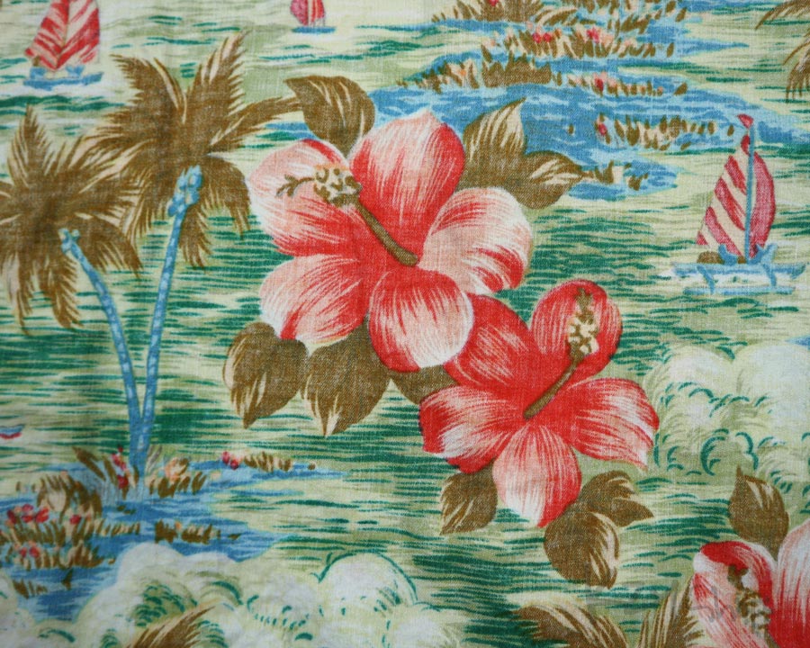 เสื้อฮาวาย SILK ROAD ลาย วิวทะเล ต้นมะพร้าว ดอกไม้