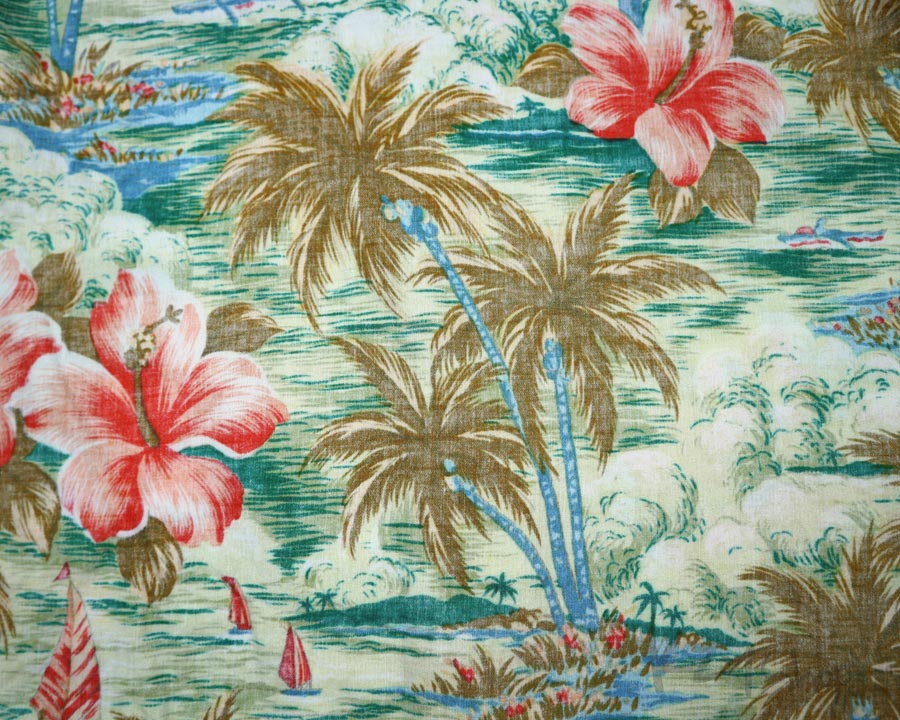 เสื้อฮาวาย SILK ROAD ลาย วิวทะเล ต้นมะพร้าว ดอกไม้