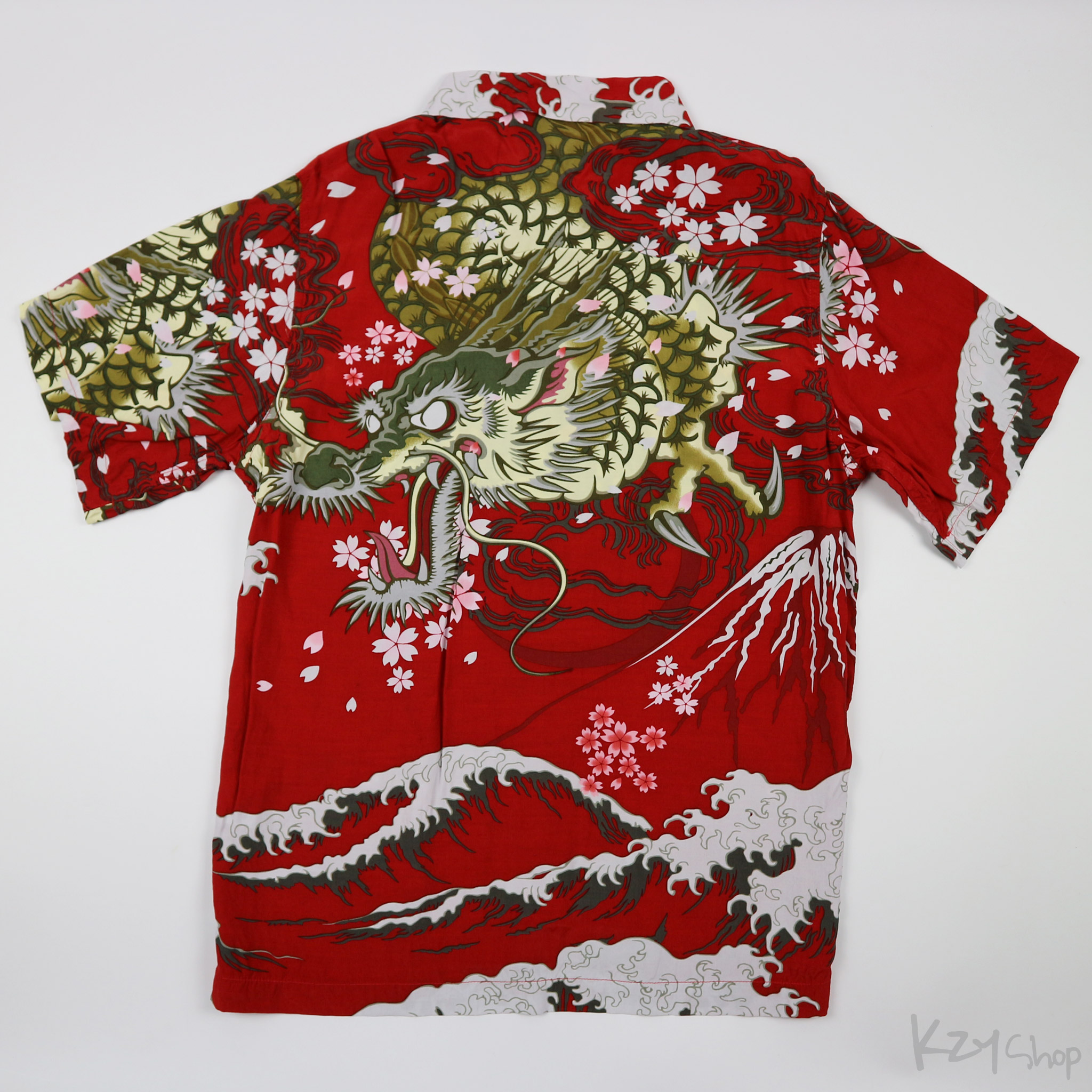 เสื้อฮาวายลายญี่ปุ่น satori - Dragon & Cherry Blossom and Wave