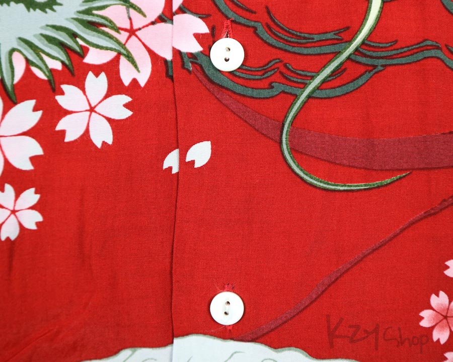 เสื้อฮาวายลายญี่ปุ่น satori - Dragon & Cherry Blossom and Wave