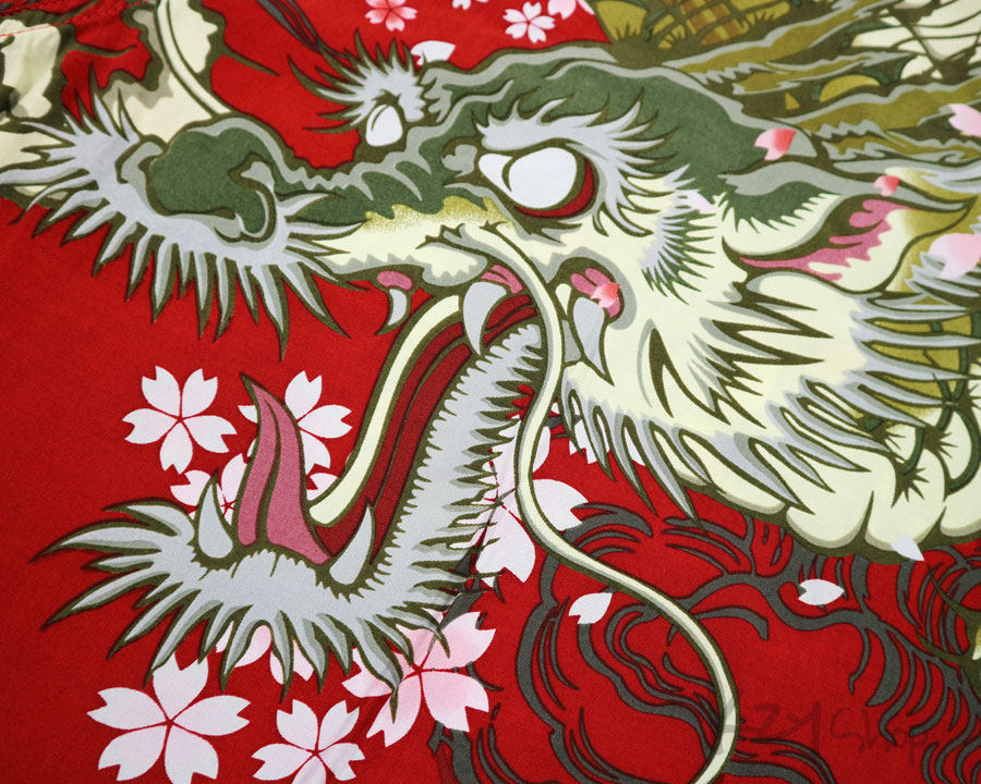 เสื้อฮาวายลายญี่ปุ่น satori - Dragon & Cherry Blossom and Wave