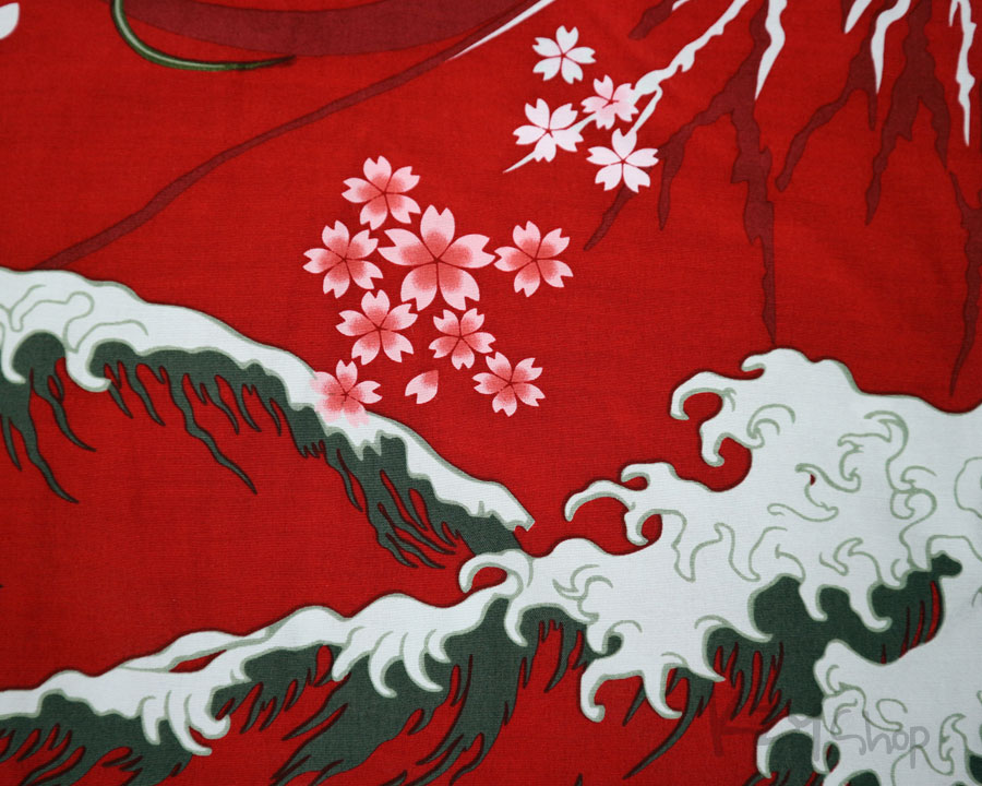 เสื้อฮาวายลายญี่ปุ่น satori - Dragon & Cherry Blossom and Wave