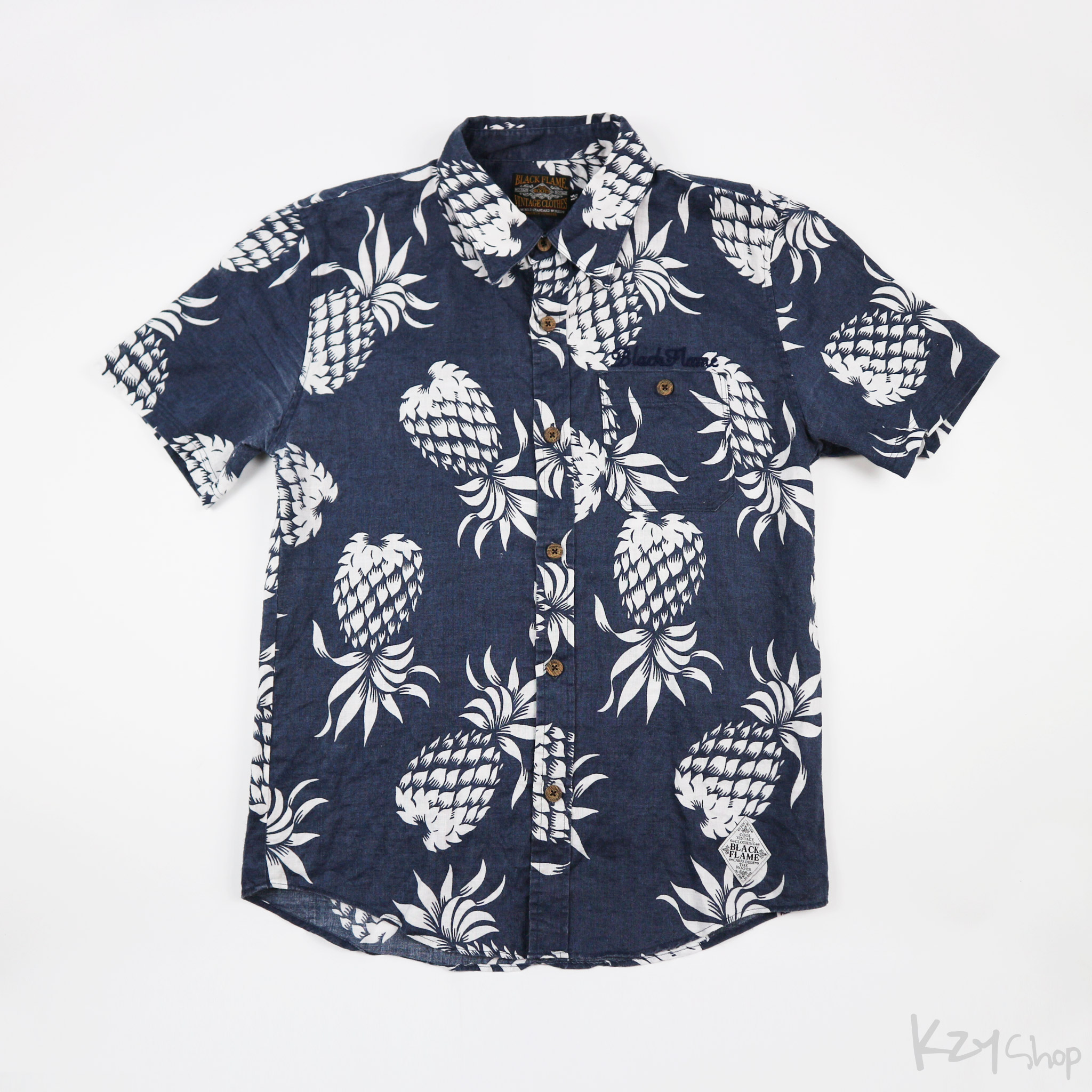  เสื้อฮาวาย BLACK FLAME ลาย สับปะรด