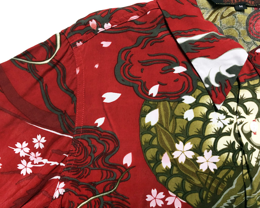 เสื้อฮาวายลายญี่ปุ่น satori - Dragon & Cherry Blossom and Wave