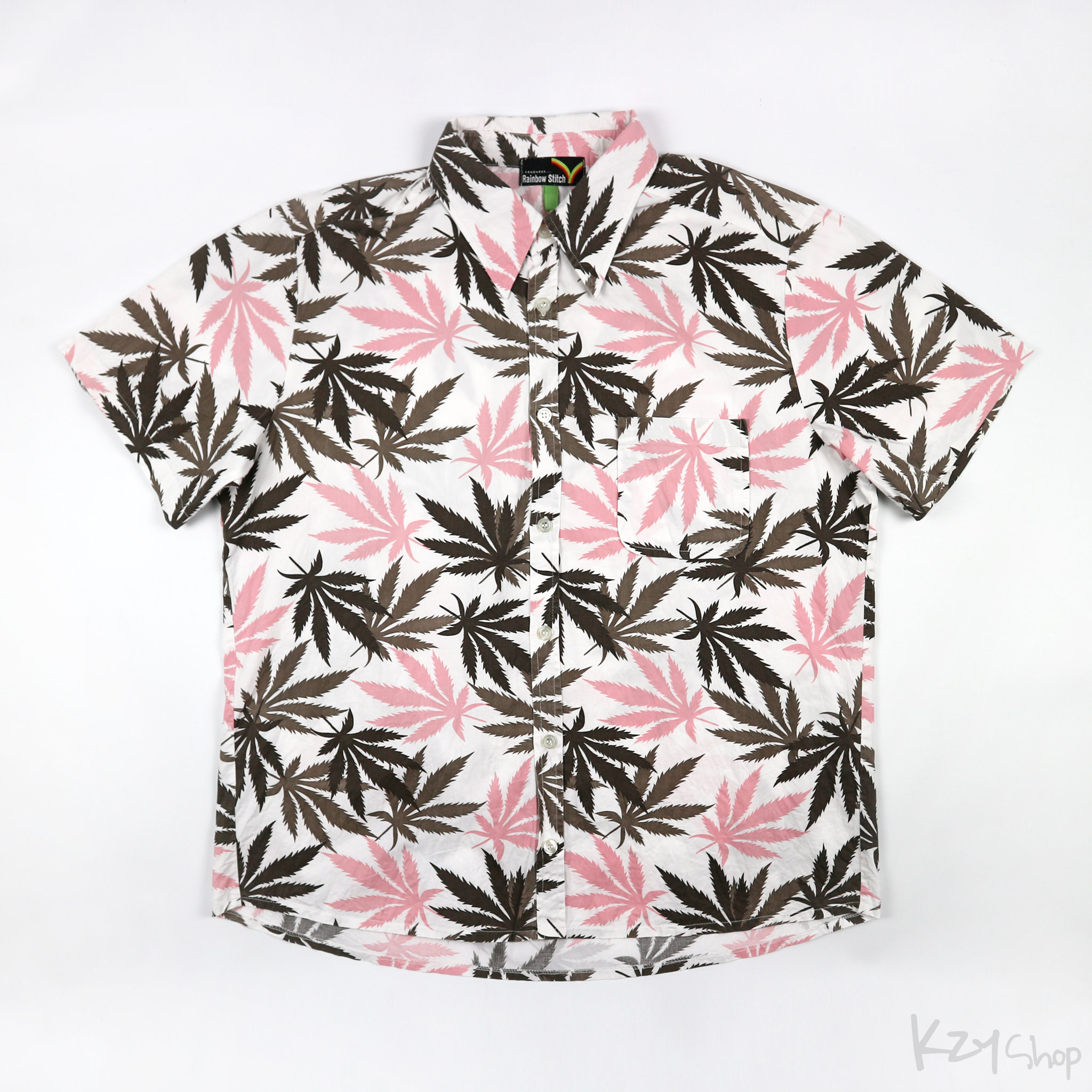  เสื้อฮาวาย Rainbow Stitch ลาย ใบกัญชา